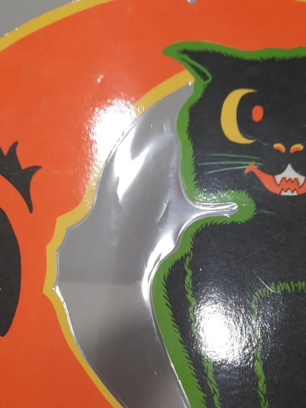 Vintage Beistle Halloween Black Cat Crescent Moon Die Cut Laminated USA